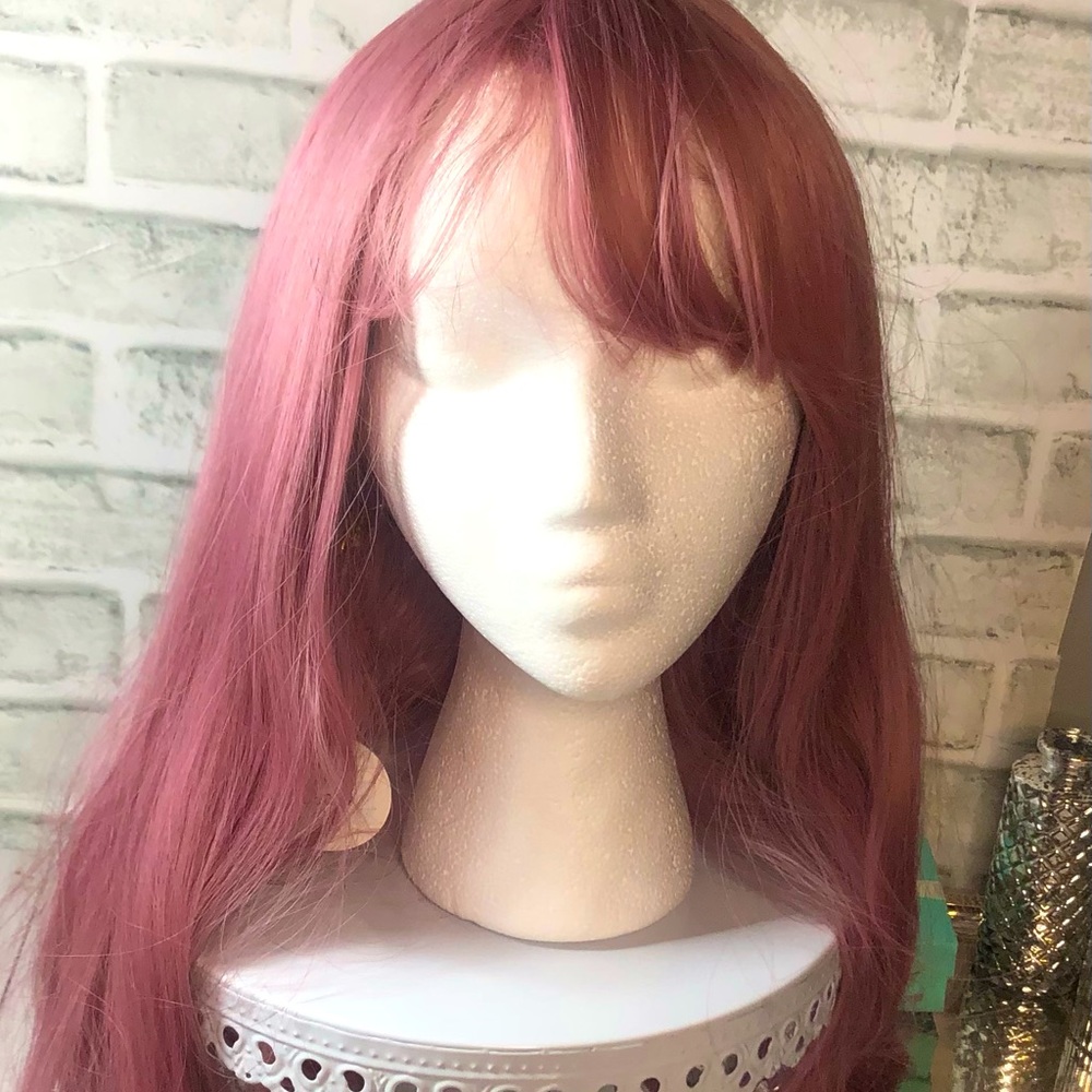 Long Pink Curly Wig with Bangs - New Never Worn